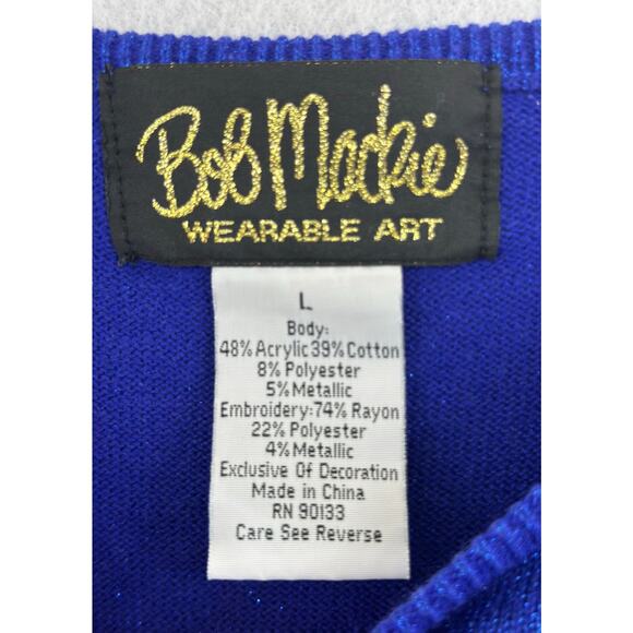 Bob Mackie Size Large Sweater Embroidered Bow Metallic Sparkle Art To Wear Blue - Picture 3 of 9